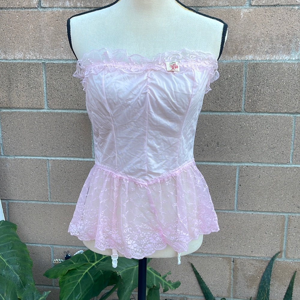 Vintage Nan Flower Woman Nighty Lingerie Sz L Pink Lace NEW garter belts